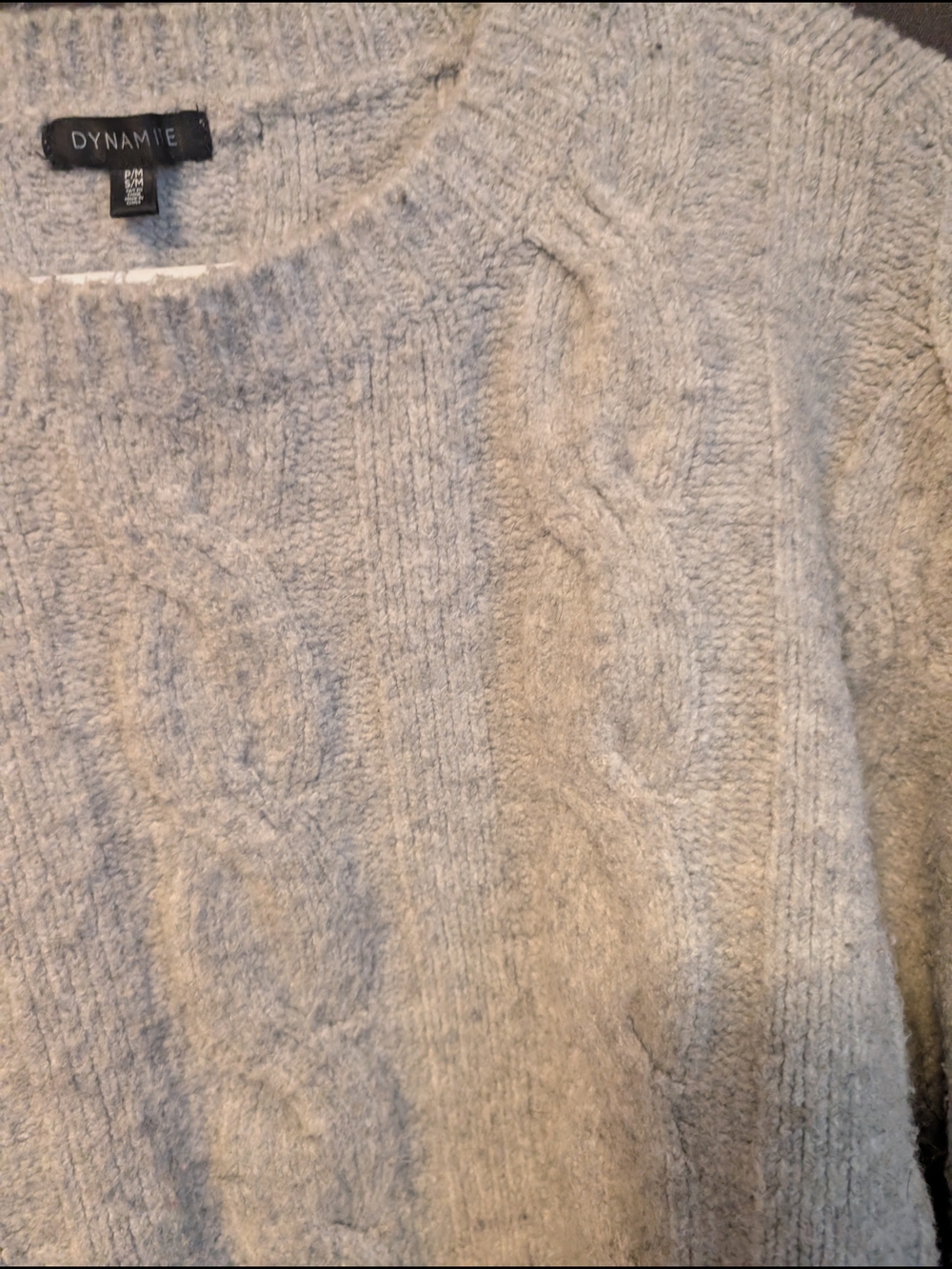Dynamite Cable-Knit Crew Sweater in Light Gray Cropped Warm Cozy Wool Like - Picture 6 of 9